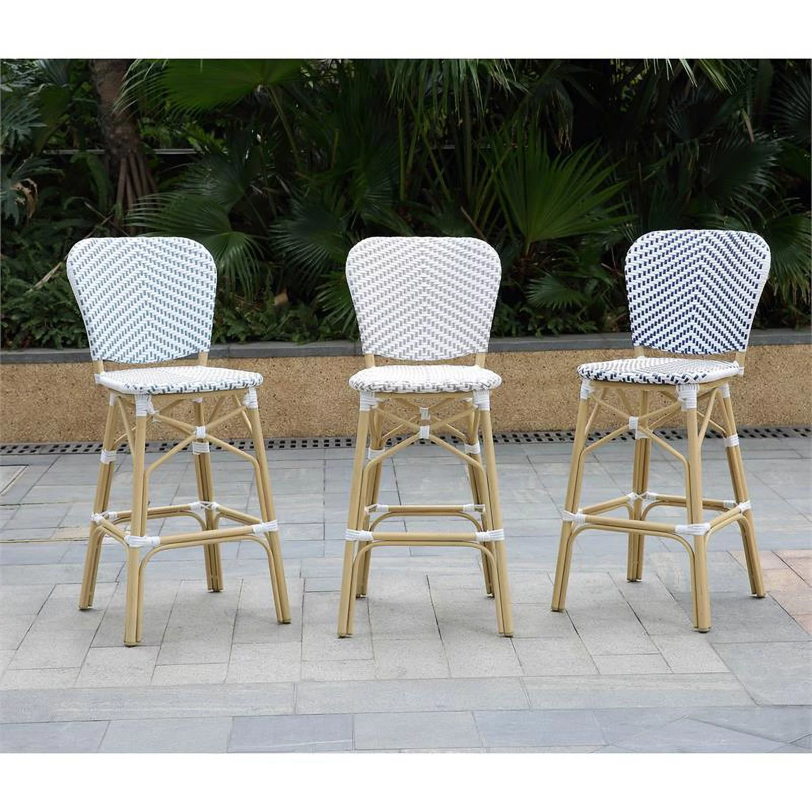 Furniture of America Adino Aluminum Patio Bar Chair in Gray (Set of 2)