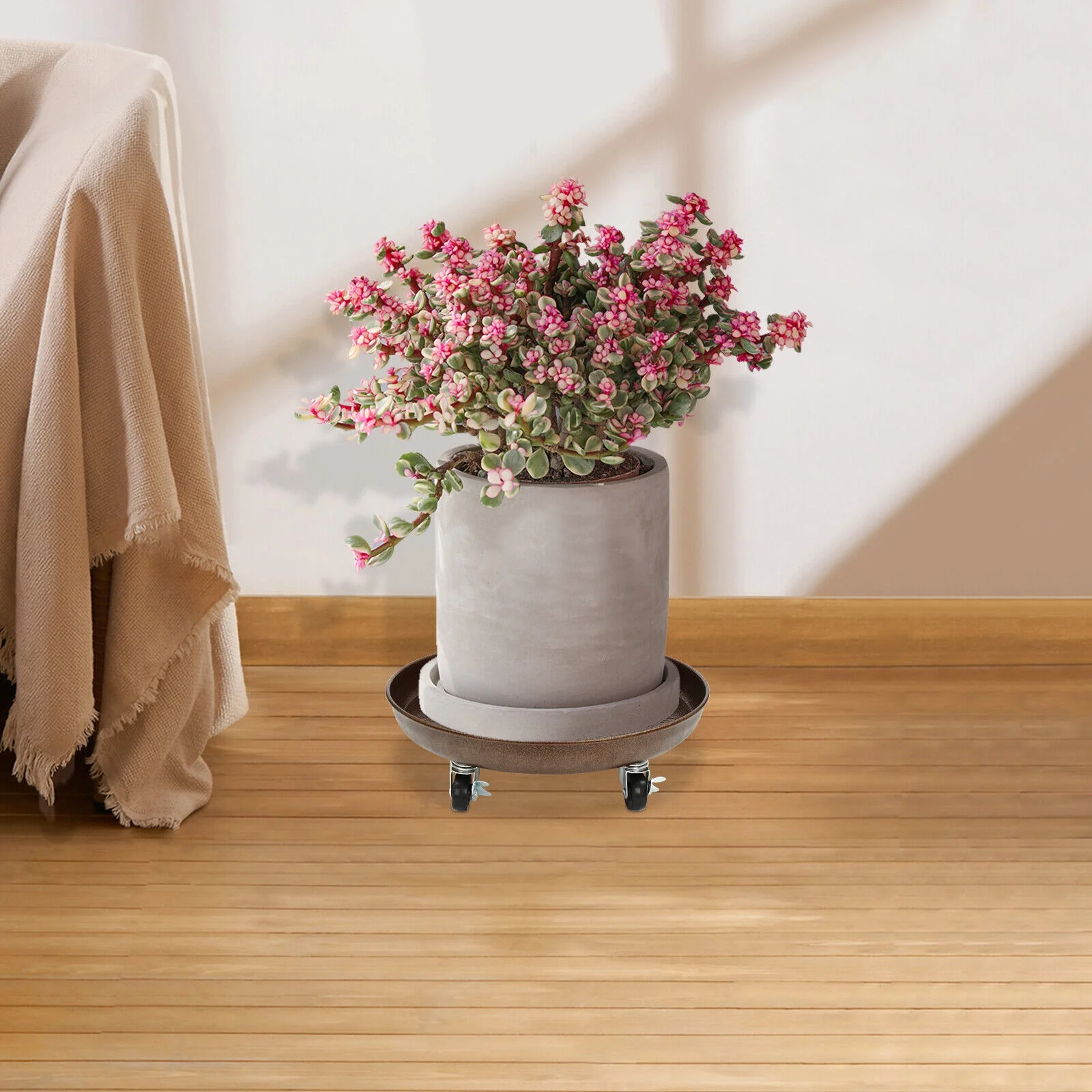 16*4.72in 3Pcs Flowerpot Trays W/ Universal Wheels 16IN Thickened Plant Pot Tray Rack 200-250kg/441-551lbs