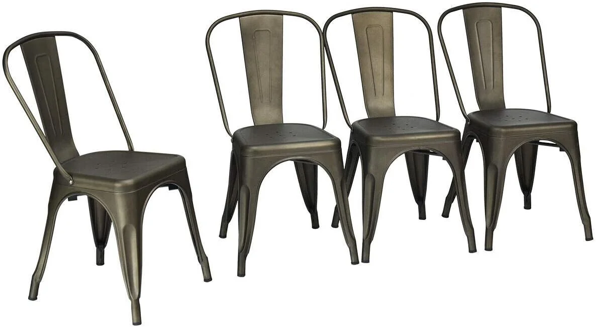 ZWNLKQG Vintage Metal Dining Chairs  Industrial Stackable Cafe Side Chair with Wood Seat & Backrest for Bistro  Kitchen  Set of 4  Grey