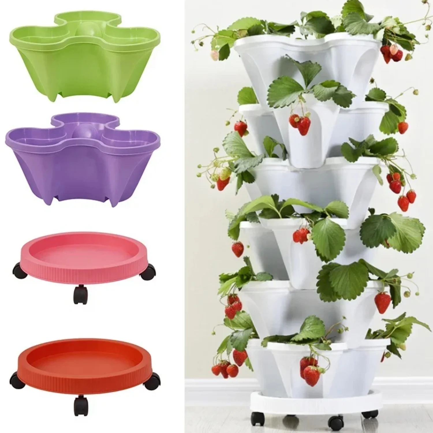 Three-dimensional Multi-layer Stackable Plastic Resin Flowerpot for Strawberry Seedlings - Three-petal Flowerpot Decoration