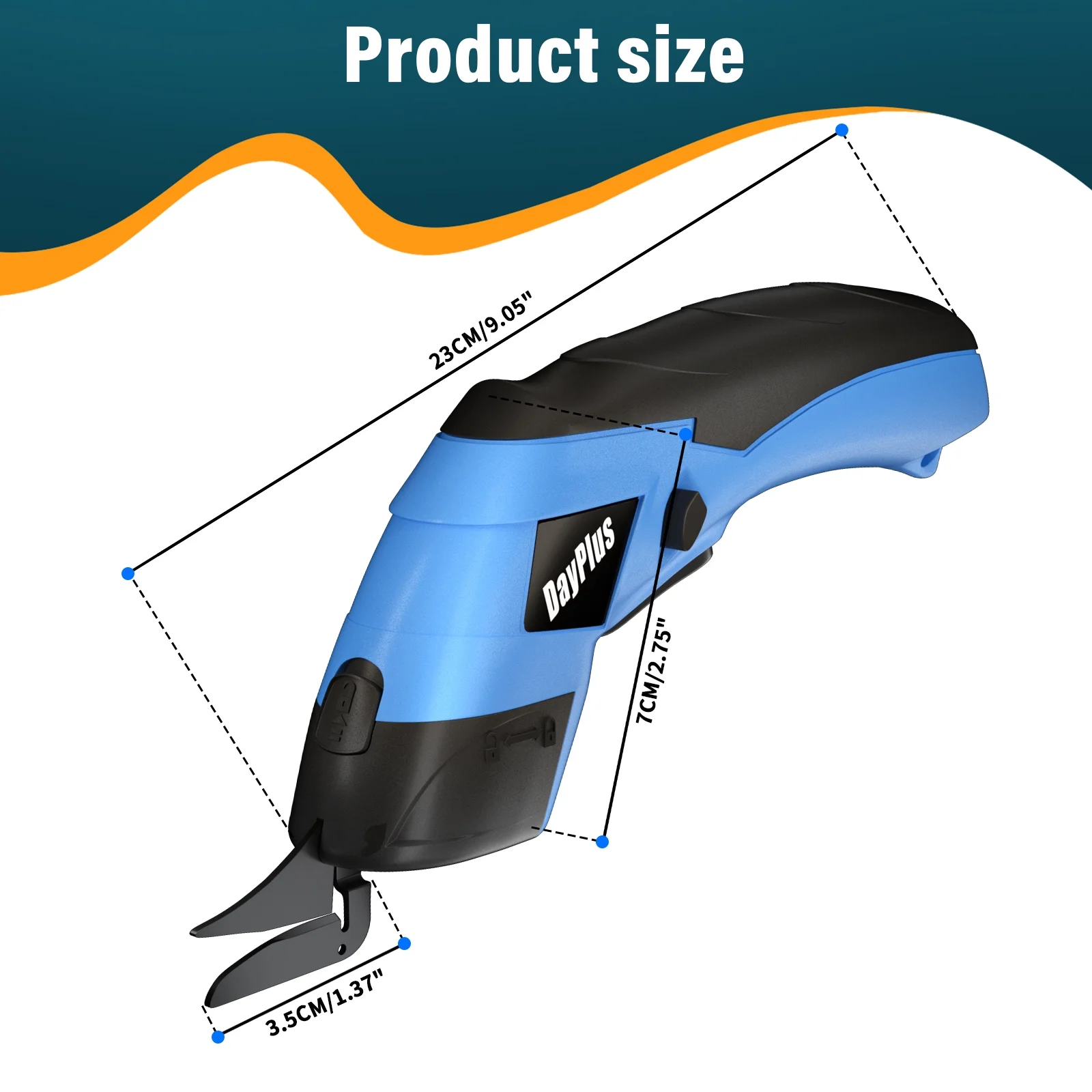 Dayplus 3.6V Cordless Electric Power Scissors. Rapid Fabric & Paper Rechargeable Cutters Including Carpet, Cardboard & PVC. Complete with 2 Cutting Heads