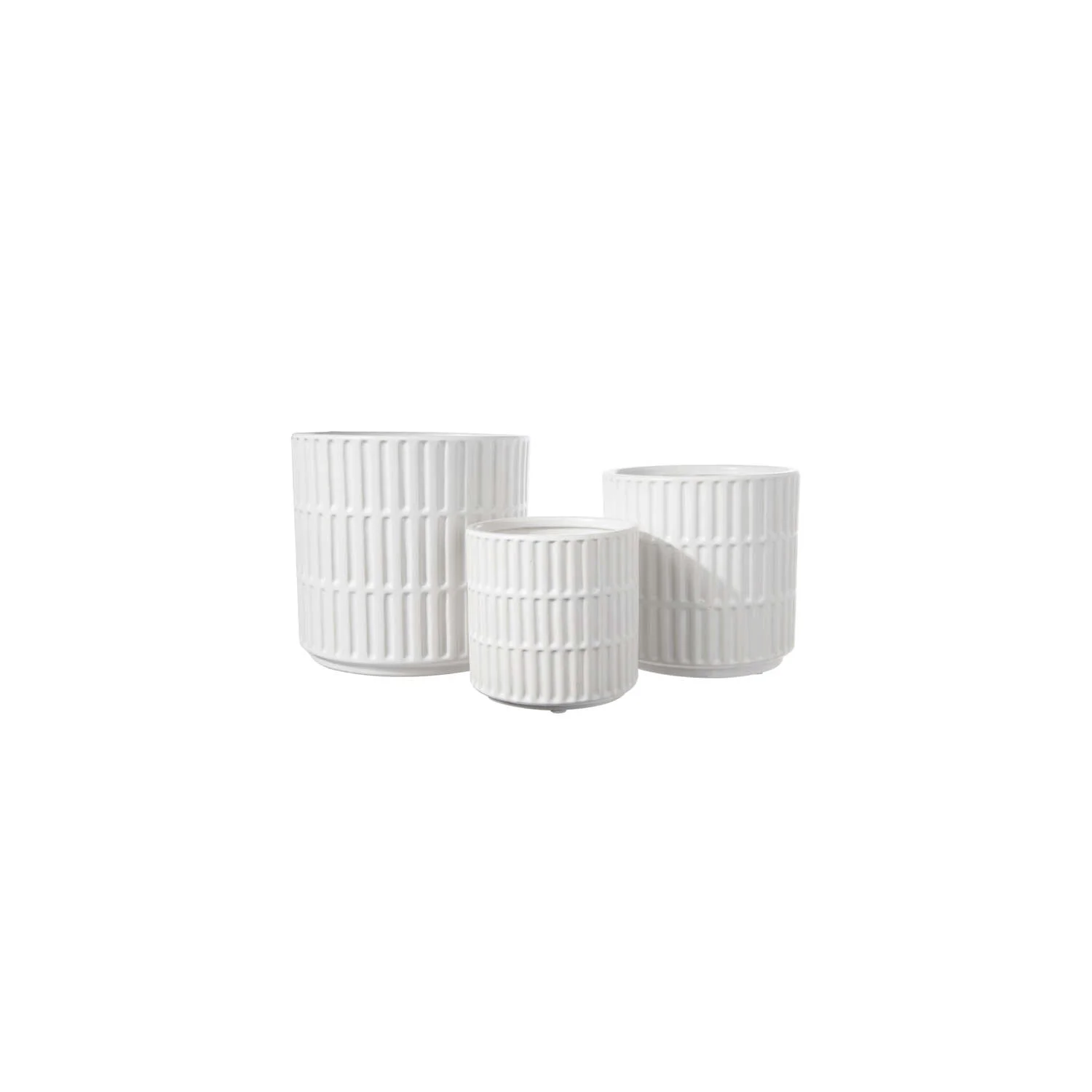 Urban Trends Collection Ceramic Round Pot with Wide Mouth and Debossed Barrette Design Body, Set of 3