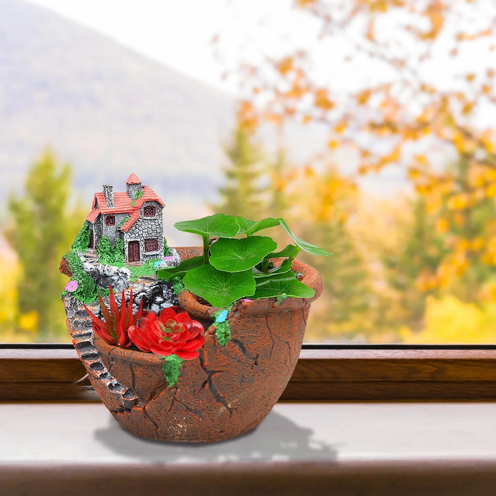 Jierger DIY Mini Succulent Pot Creative Resin Plants Pot Irregular Fleshy Flower Platter Pots Succulent Cactus Plant Pot Planters Fairy Garden Gardening Gifts Statues