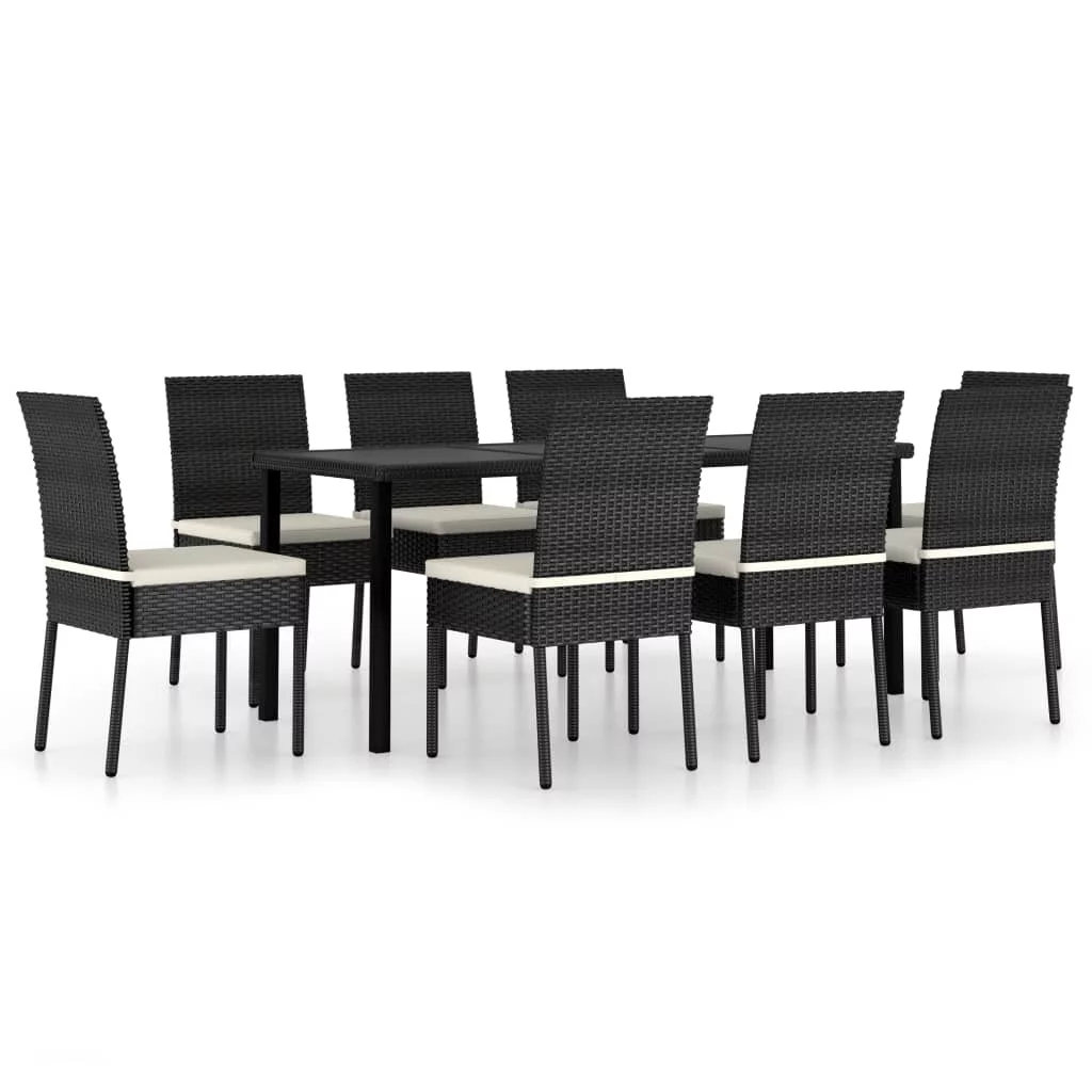 vidaXL 9 Piece Patio Dining Set Poly Rattan Black