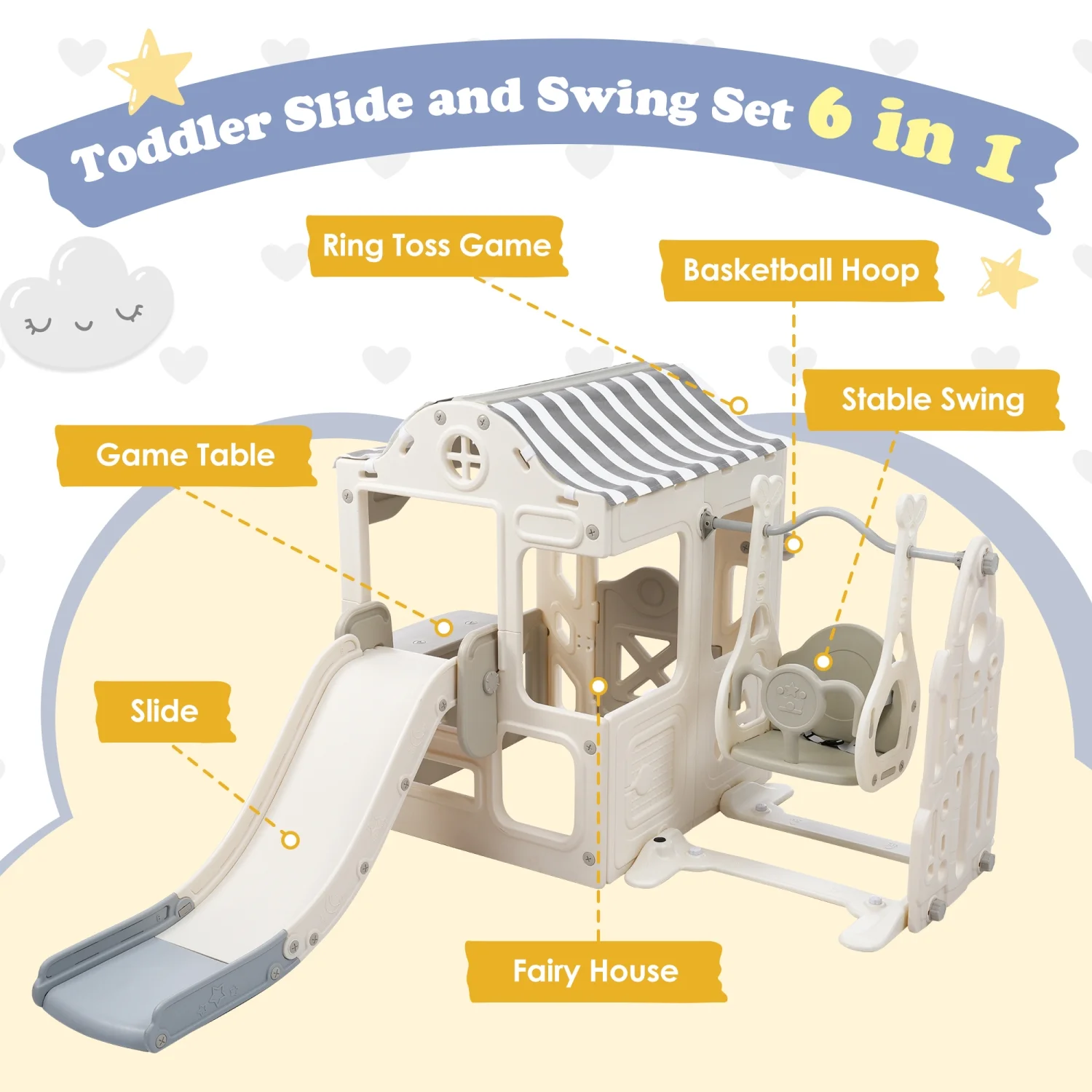 Unique and Exciting Outdoor Fun Freestanding Toddler Slide and Swing Set with Magical Fairy House - 6-in-1 Playset for Kids  Babies Climber Slide - A Perfect Way for Children to Play and