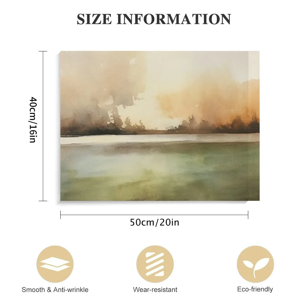 ONETECH  Framed Canvas Print Wall Art Brown and Green Watercolor Landscape Abstract Shapes Illustrations Modern Chic Relax/Calm for Living Room, Bedroom, Office