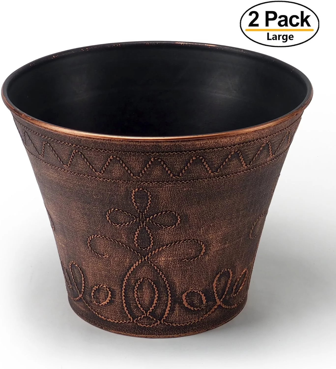 Large Fancy Decorative Planter (2 Pack) Rustic French Country Look Flower Nursery For Indoor, Outdoor, Garden, Patio, Office, Home Decor Use. Long Lasting, Reusable Light Weight (Copper-L)