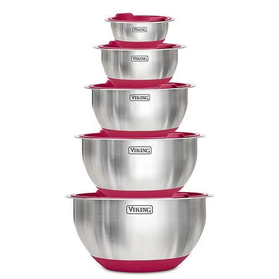 Viking 10-Piece Stainless Steel Mixing, Prep and Serving Bowl Set red