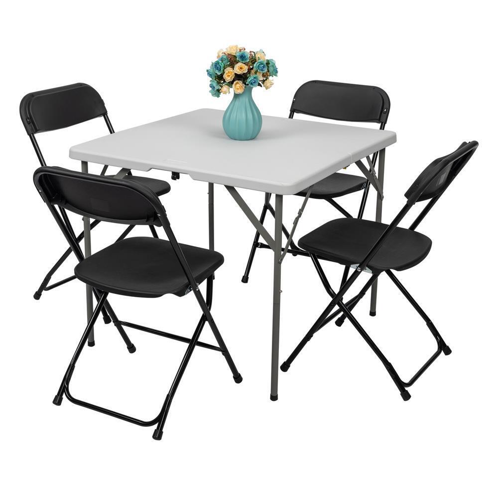 4Pcs Commercial White Plastic Folding Chairs Stackable Wedding Party Seat Black