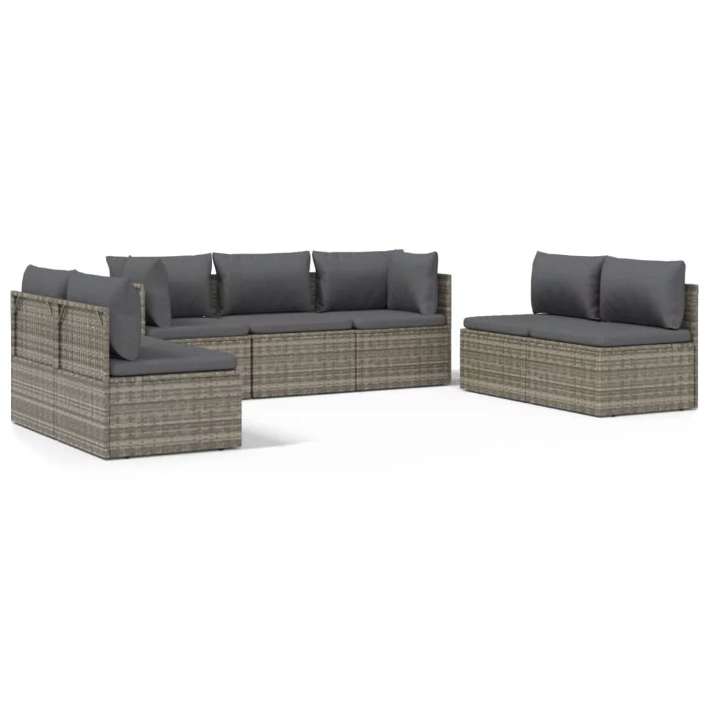 Tomshoo 7 Piece Patio Set with Cushions Gray Poly Rattan