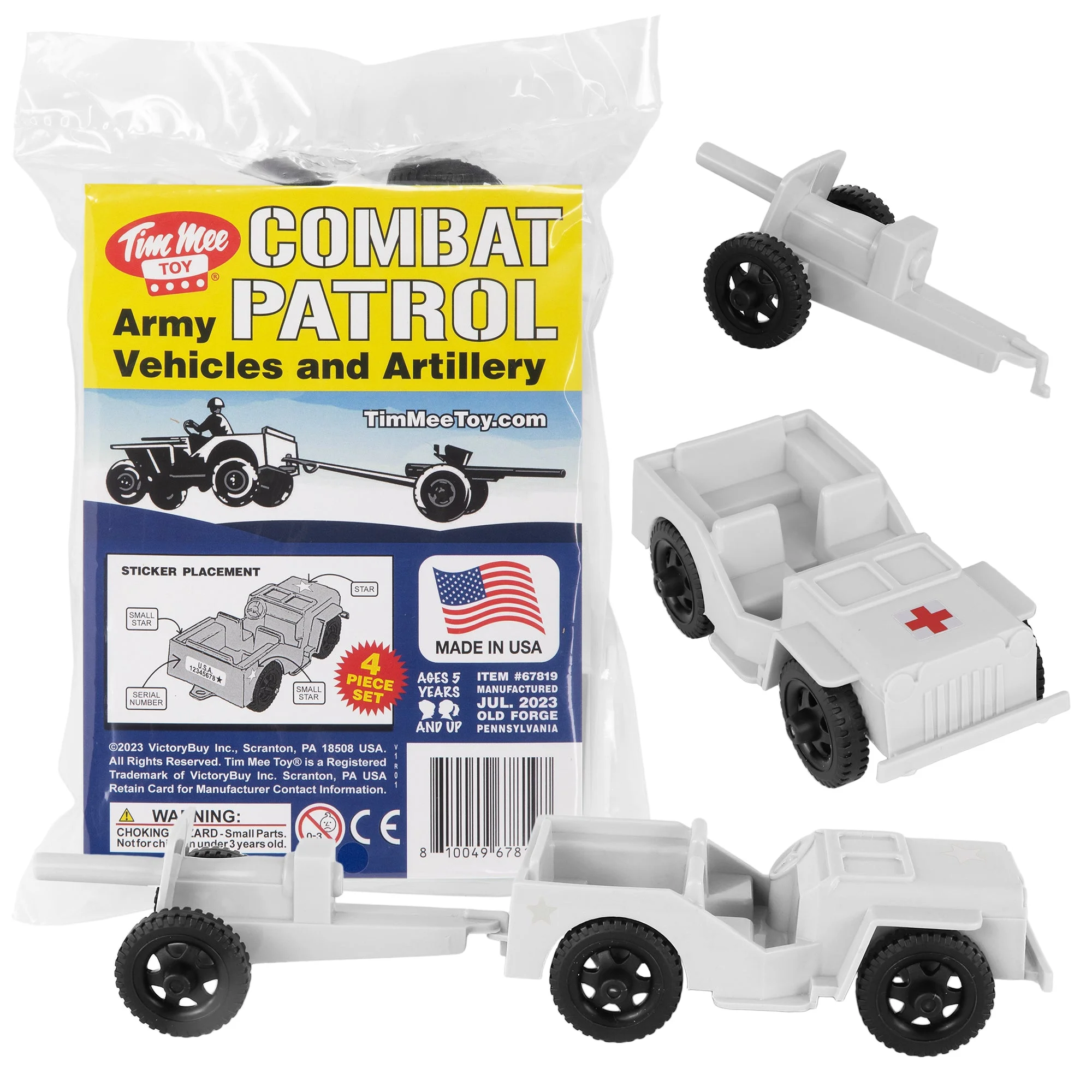 TimMee COMBAT PATROL Willys & Artillery - White 4pc Playset USA Made