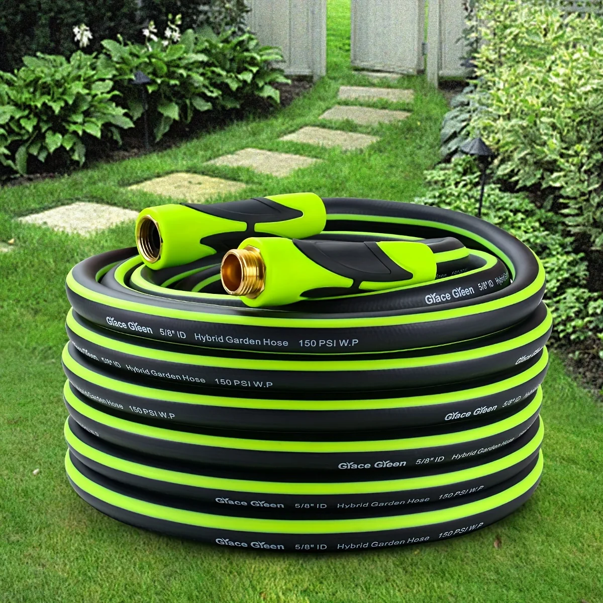 Grace Green Garden Hose, Hybrid 5/8 inch×50FT Water Hose, Both End Swivel, Heavy Duty, Light Weight, Flexible