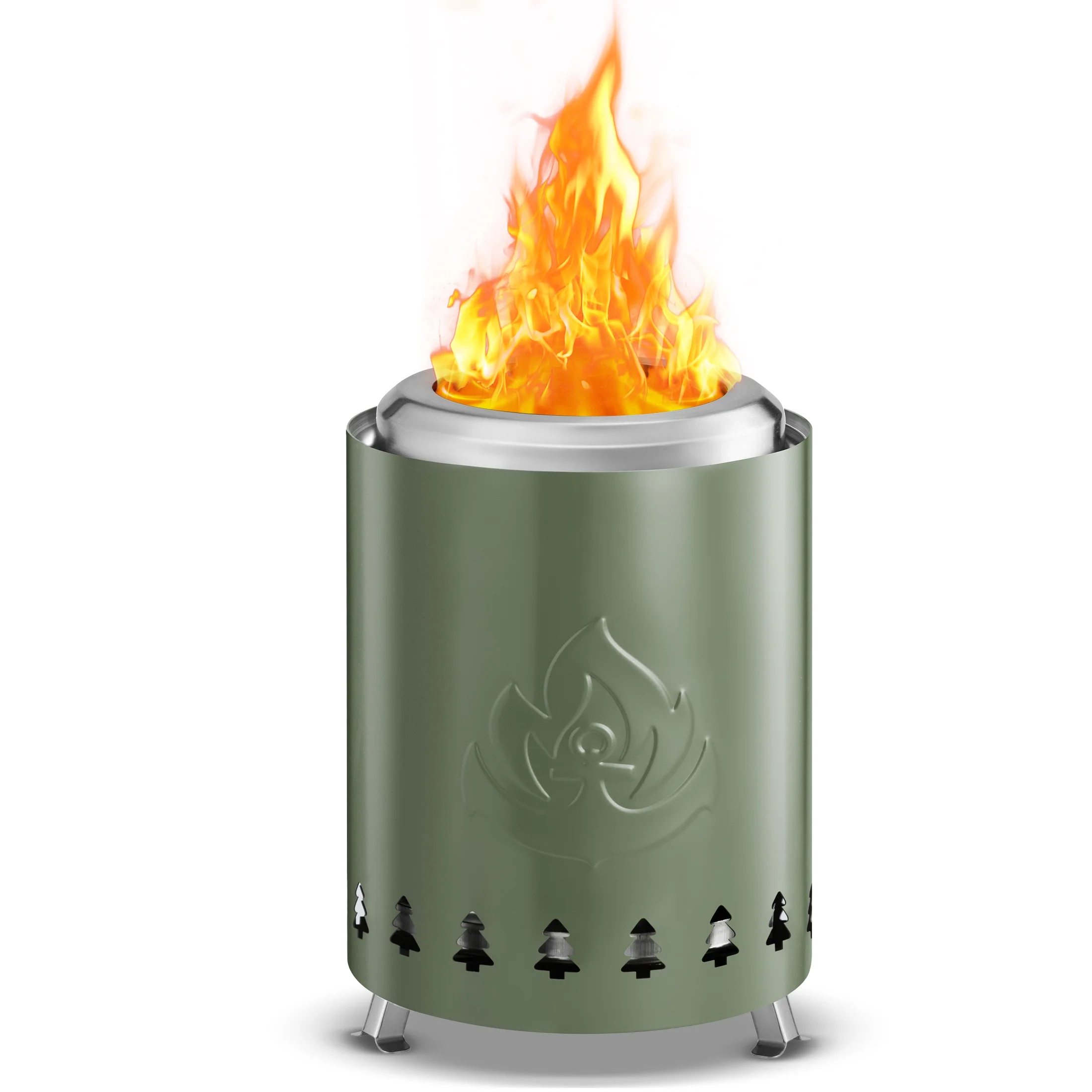 Auseo Tabletop Fire Pit Smokeless Outdoor Mini Fire Compact & Portable Dual Fuel with Portable Bag,  304 Stainless Steel, Green