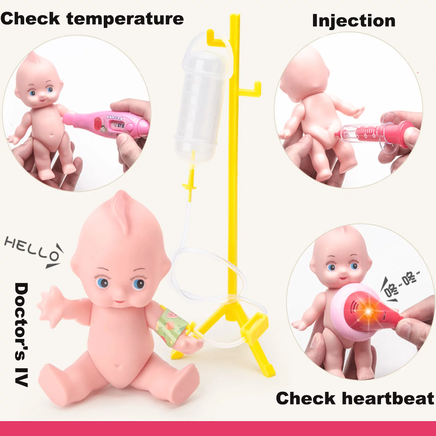 TABGIME Draw-Bar Box Doctor's Play Set W/Apron & Doll Medical Set for Kids 3Y+ Preschool Toys, Pretend-N-Play Doctor Kit Gift to Toddler Boys & Girls, 41PCS Pink