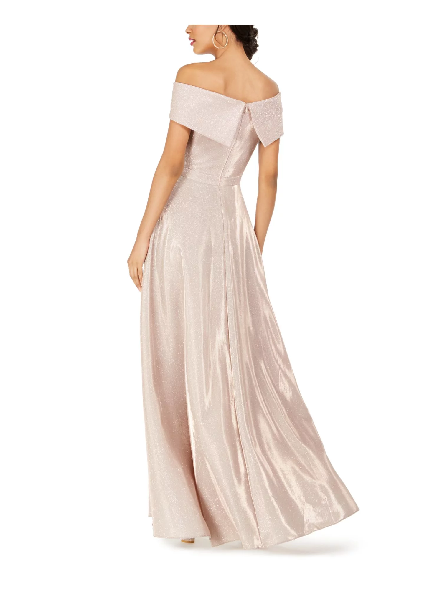 XSCAPE Womens Pink Glitter Zippered Molded Cups Pocketed Tulip Skirt Short Sleeve Off Shoulder Full-Length Formal Gown Dress Petites 8P