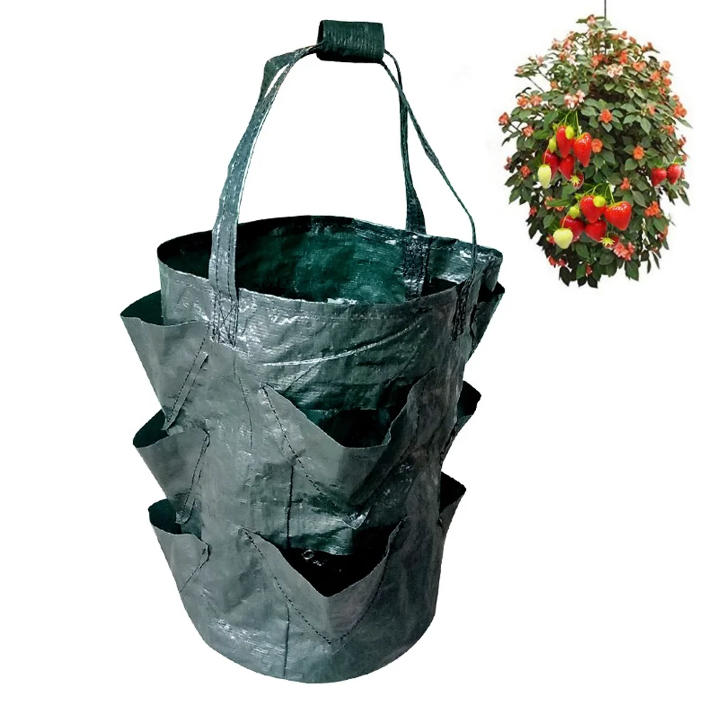 Buumin 3 Gallon PE Hanging Strawberry Grow Bags Hanging Flower Plant Hanging Baskets