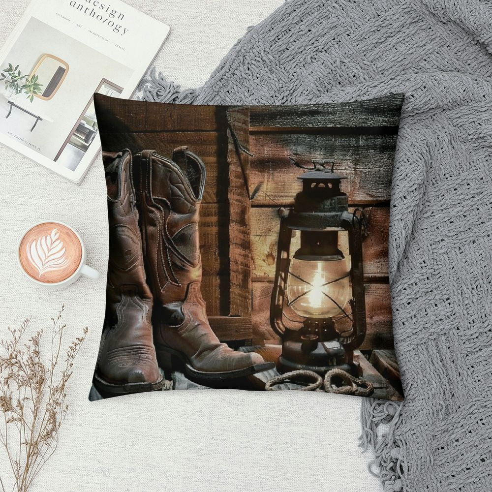 Patifu  Western Throw Pillow Cushion Cover, Wild West Cowboys on a Dallas Bench in Vintage Ranch Nostalgic Folkloric Photograph, Decorative Square Accent Pillow Case,
