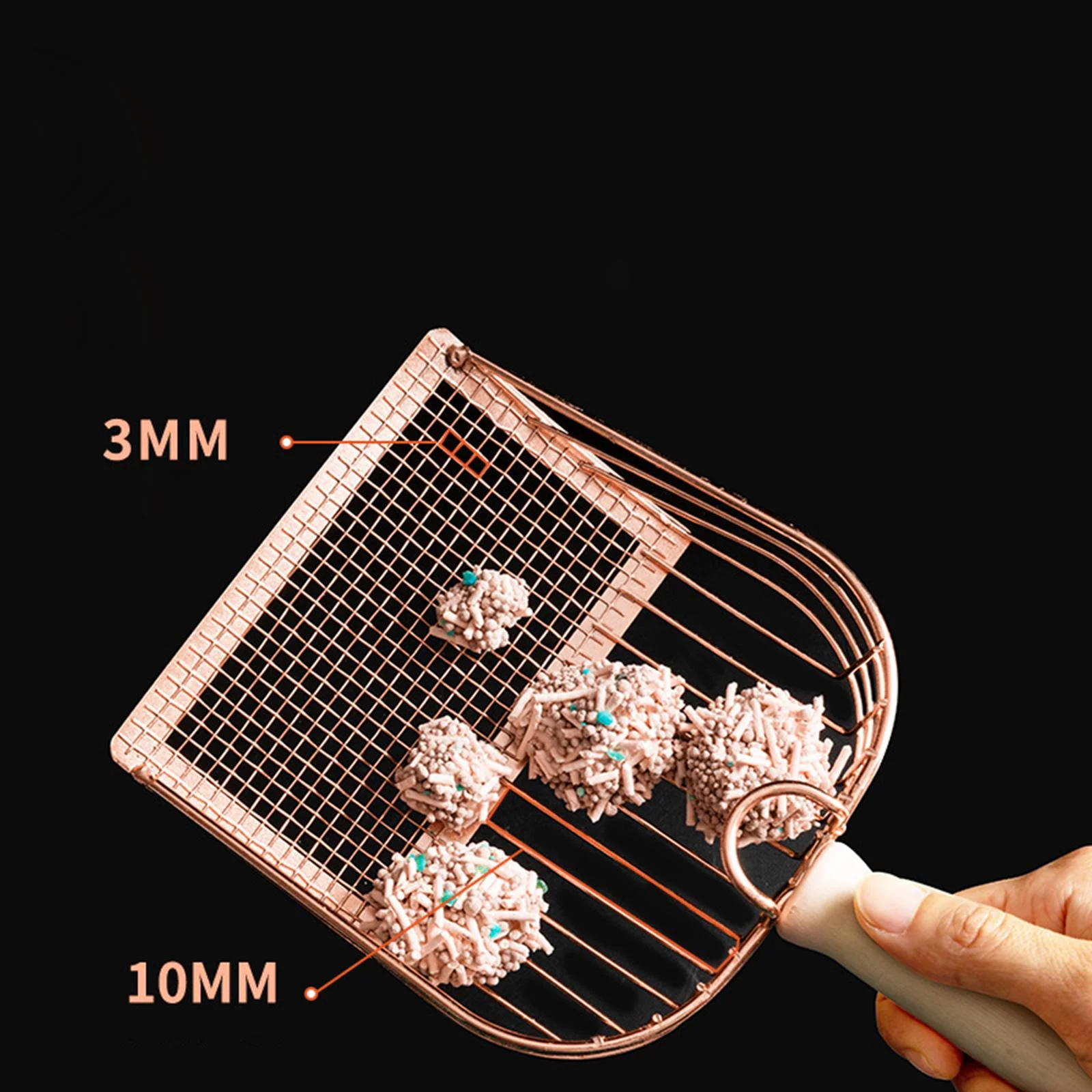 TOOYFUL Metal Litter Scooper, Nonstick Pet Litter Scoops with Wood Handle, Substrate Scoops, Cat Litter Shovels, Cat Litter Scoops Rose Gold