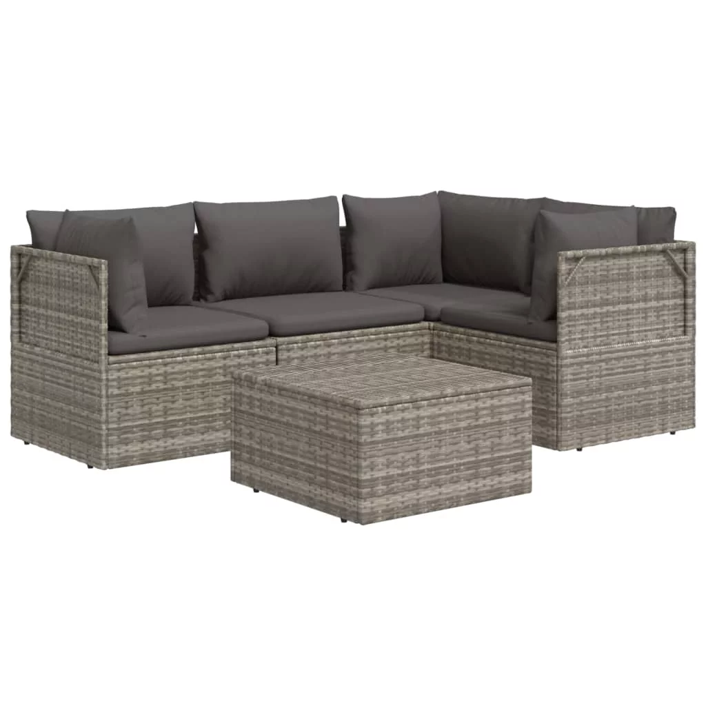 Tomshoo 5 Piece Patio Set with Cushions Gray Poly Rattan