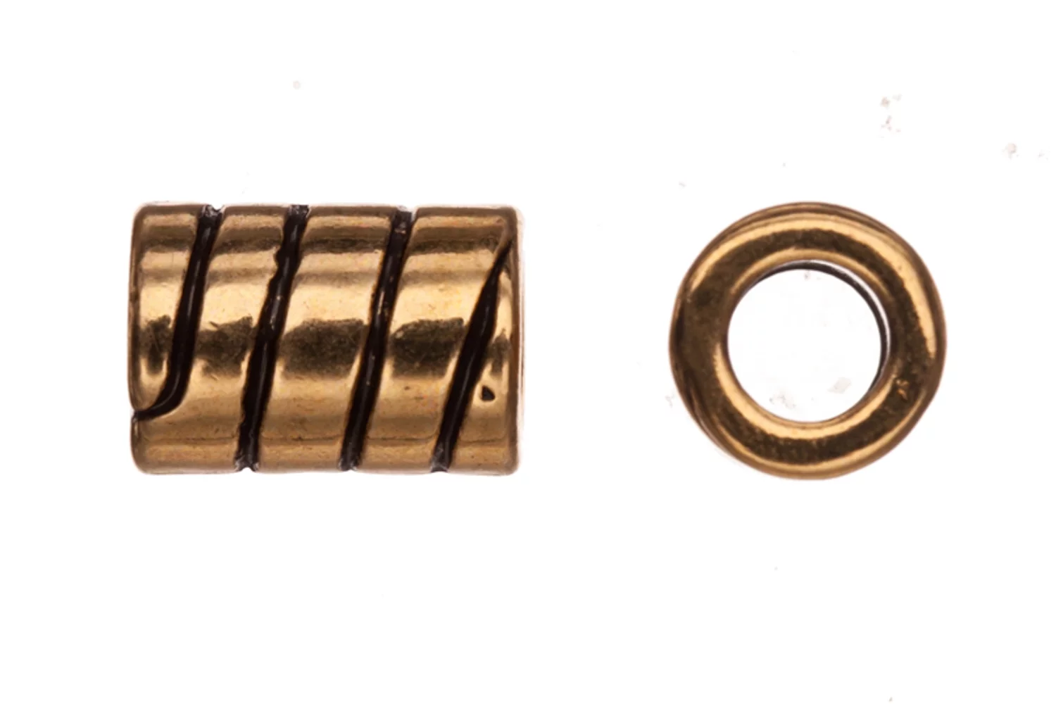 Leather Cord Finding, Antique Gold-Plated, Candy Spiral Patterned Tube Slider Beads