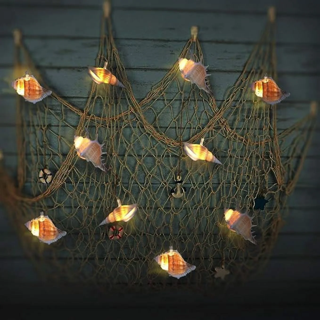 HDNICEZM Natural Conch LED String Lights, 10 Ft 10 LED Battery Powered Waterproof Low Heat Silver Copper Wire Beach Theme Fairy Lights for Indoor Outdoor Decoration Projects (Warm White, Timer).