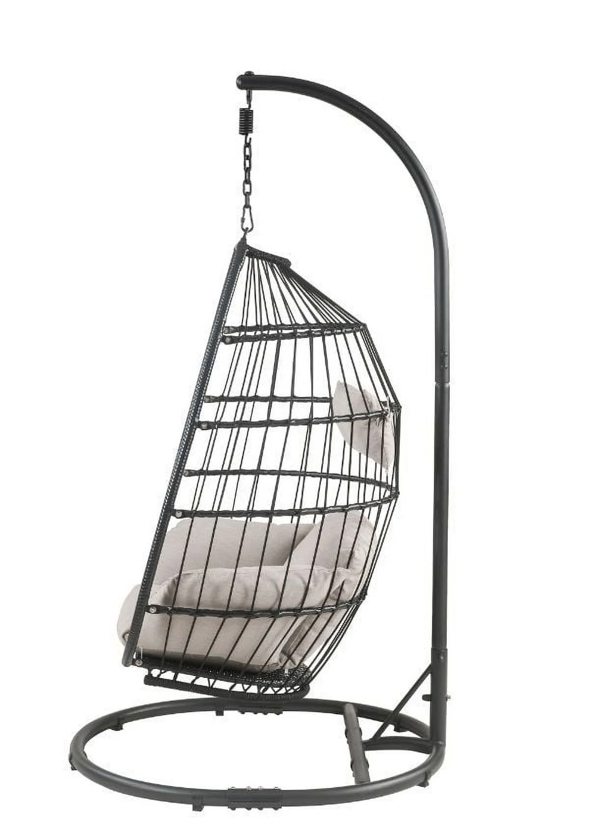 CoSoTower Patio Hanging Chair With Stand, Beige Fabric & Black Wicker 45115