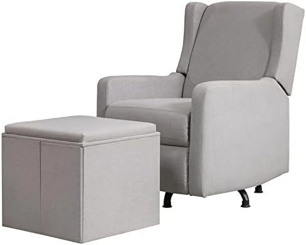 DIKTESSE Swivel Recliner Chair with  Ottoman  °Rotation Nursery Glider Chair with Adjustable Back&Side  Bag  Linen Fabric Upholstered Reclining Chair for Living Room/Bedroom  Dark Gr