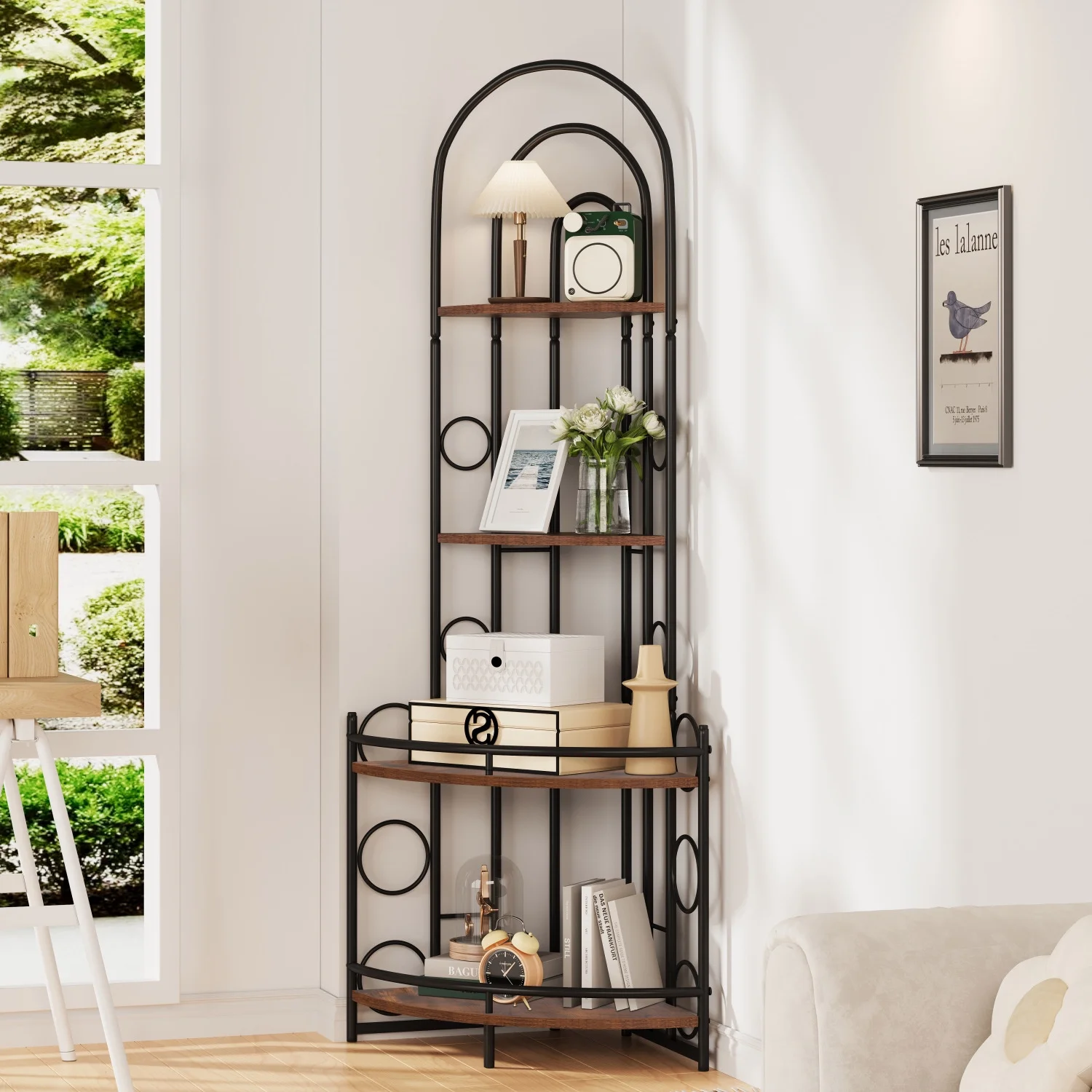 Sleek and Versatile Modern 4-Tier Corner Bookshelf with Stylish Metal Frame  Chic Plant Stand for Stylish Home or Office Decor  Space-Saving Design Ideal for Small Spaces and Apartments