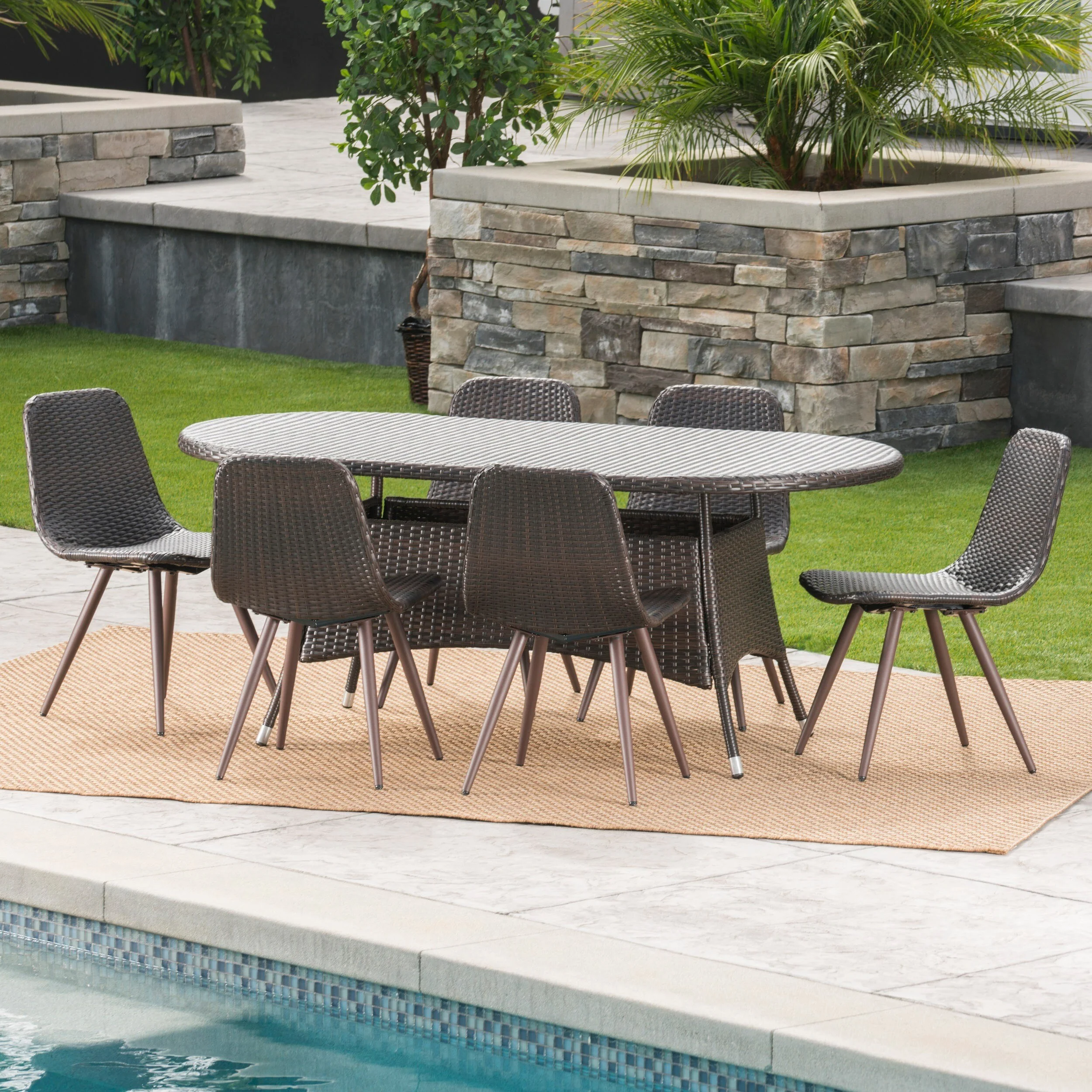 Christopher Knight Home Ethan Outdoor 7-Piece Oval Wicker Dining Set by