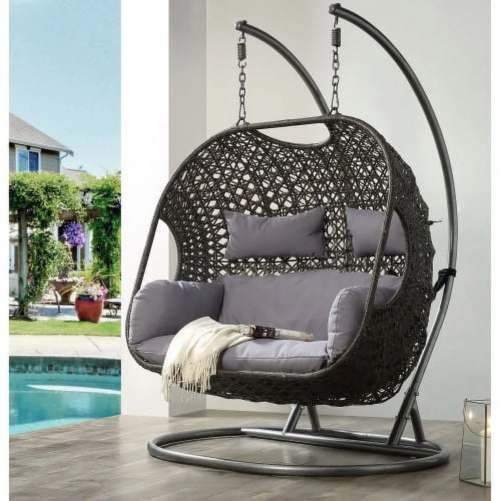 Buumin ACME Vasta Patio Swing Chair with Stand, Fabric & Wicker (1Set/3Ctn) 45084