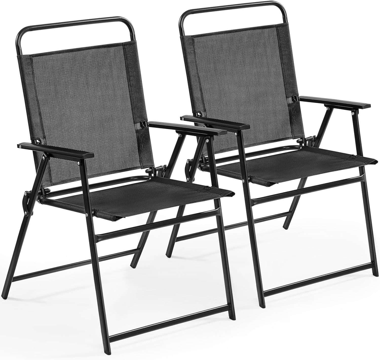 Yaheetech Outdoor Patio Chairs Folding Patio Chairs Set of 2, Portable Dining Chairs for Camping, Lawn, Garden and Porch with Metal Frame, Armrests, Stackable Patio Chairs
