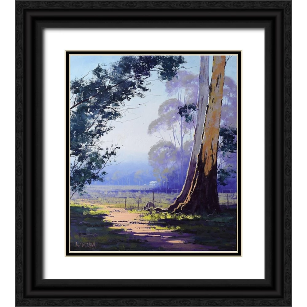 Gercken, Graham 20x23 Black Ornate Wood Framed with Double Matting Museum Art Print Titled - Kangaroo and Gum Tree