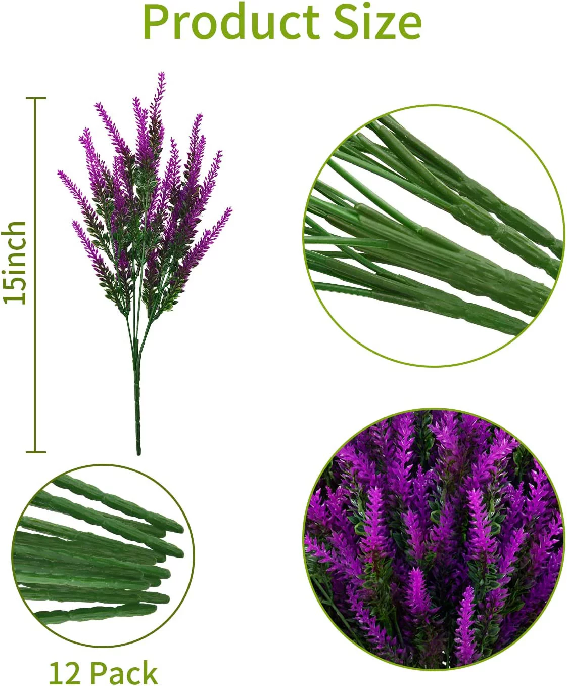 HESHENG Artificial Outdoor Lavender Flowers 12 Bundles No Fade UV Resistant Fake Plastic Flowers Faux Plants for Garden Porch Window Box Wedding Indoor Home Décor