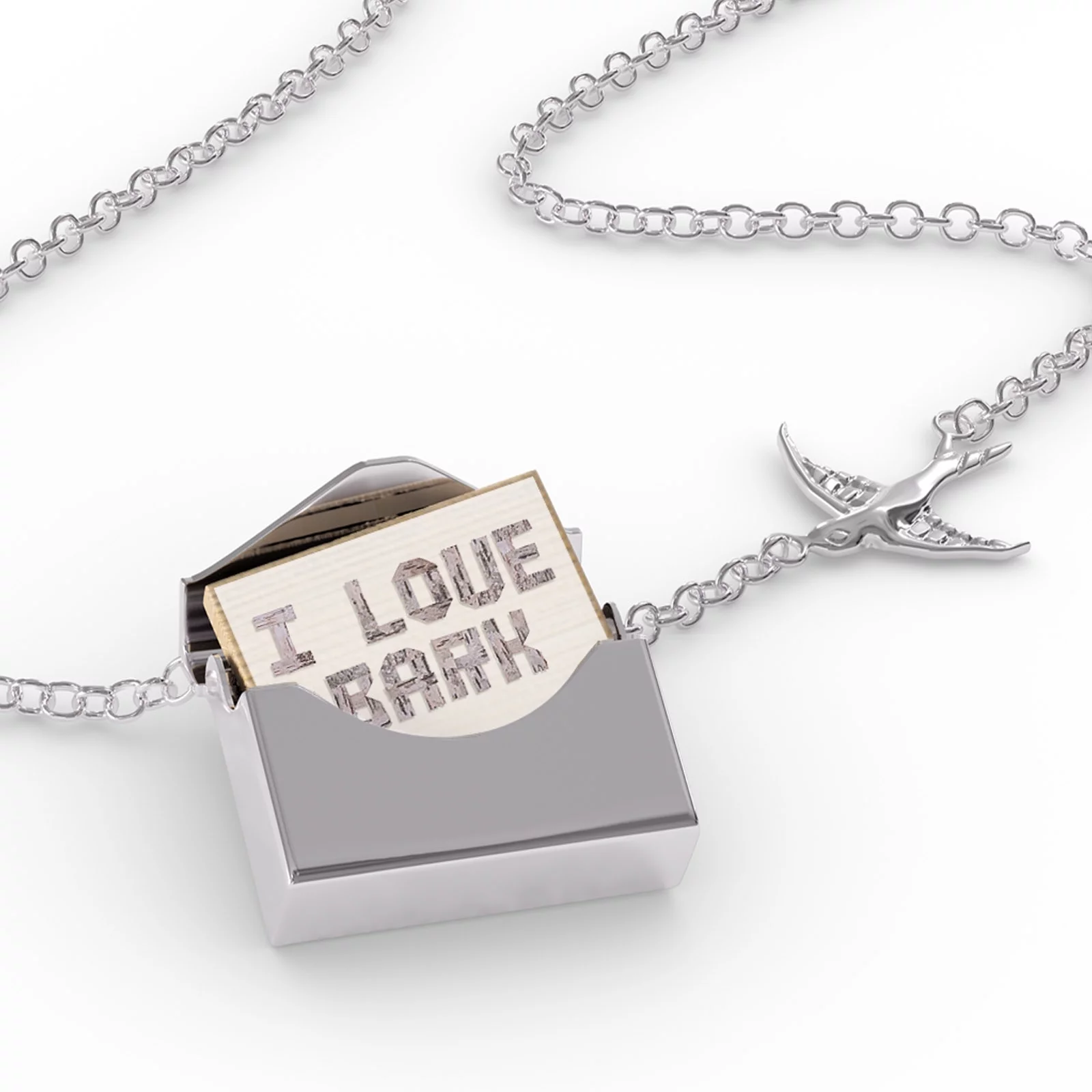 Locket Necklace I Love Bark Birch Tree Bark in a silver Envelope Neonblond