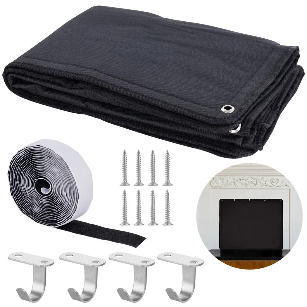 Fireplace Blocker, Black Fireplace Cover, Fireplace Draft Stopper, Black Fireplace Blocker Blanket with Velcro, Energy-conserving Fireplace Cover, 39 x 32''