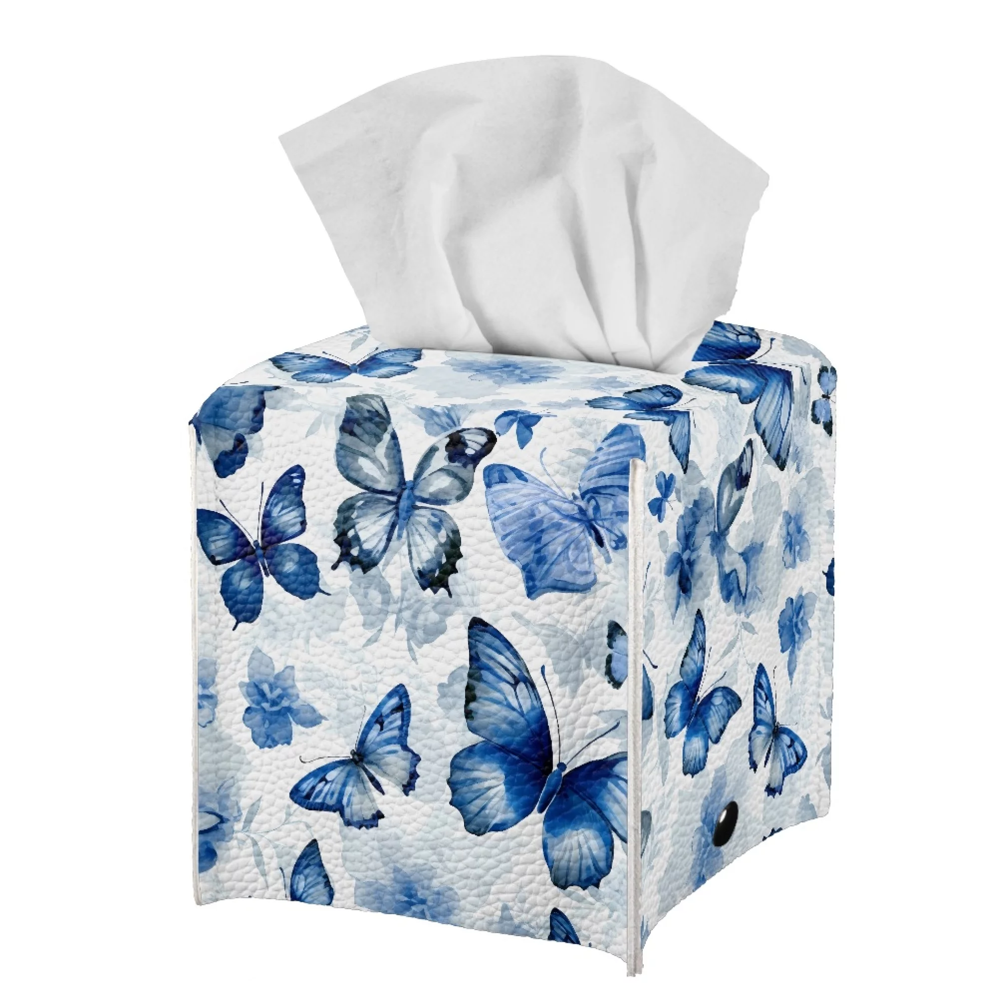 Vodetik Store Tissue Cube Box Butterfly Paper Container PU Leather Tissue Box Cover Square Decorative for Office Car Use