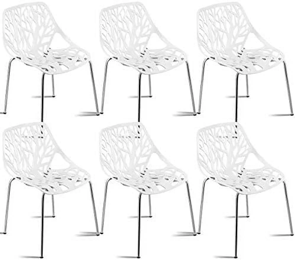 MJGXCBO Set of 6 Modern Dining Chairs w/Plastic Feet Pads Stackable Chair Geometric Style  Dining Side Chairs (6 Packs  White)