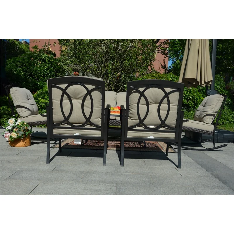 Direct Wicker Patio Garden Iron Seating Set 5 with Beige Cushions
