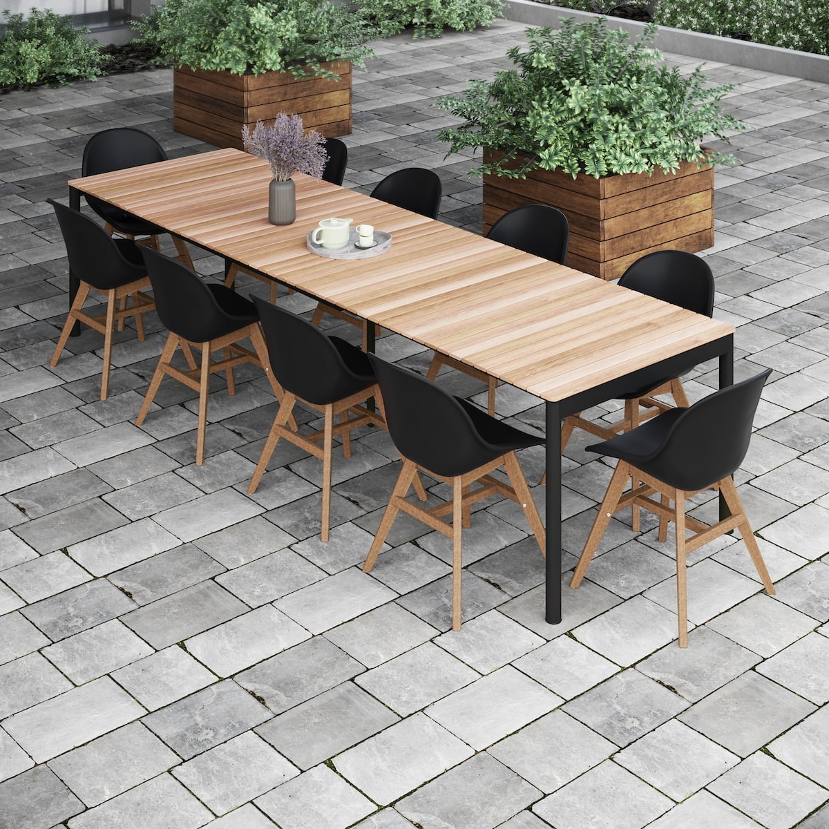 Amazonia Mucuge 11-Piece 100% FSC Teak Wood and Aluminum Extendable Patio Dining Set