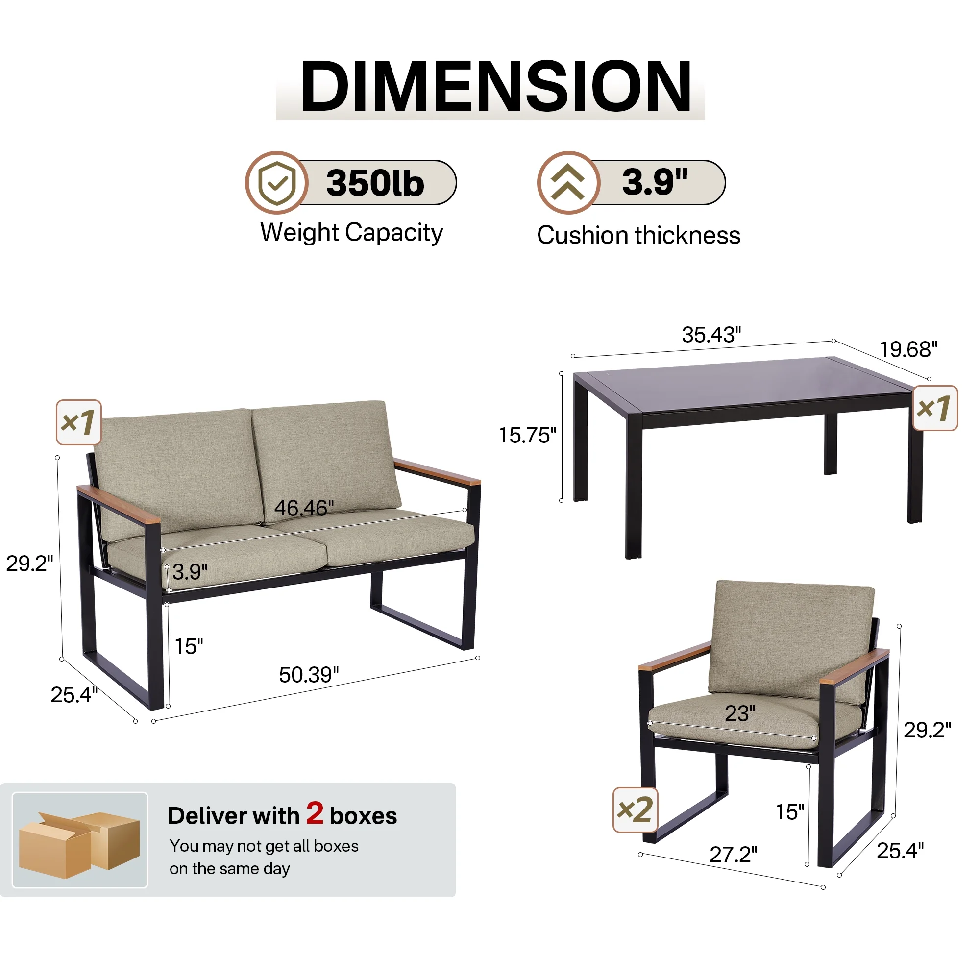 Natural Expressions 4 Pieces Conversation Set, Beige Rectangular Modern Patio Furniture Set