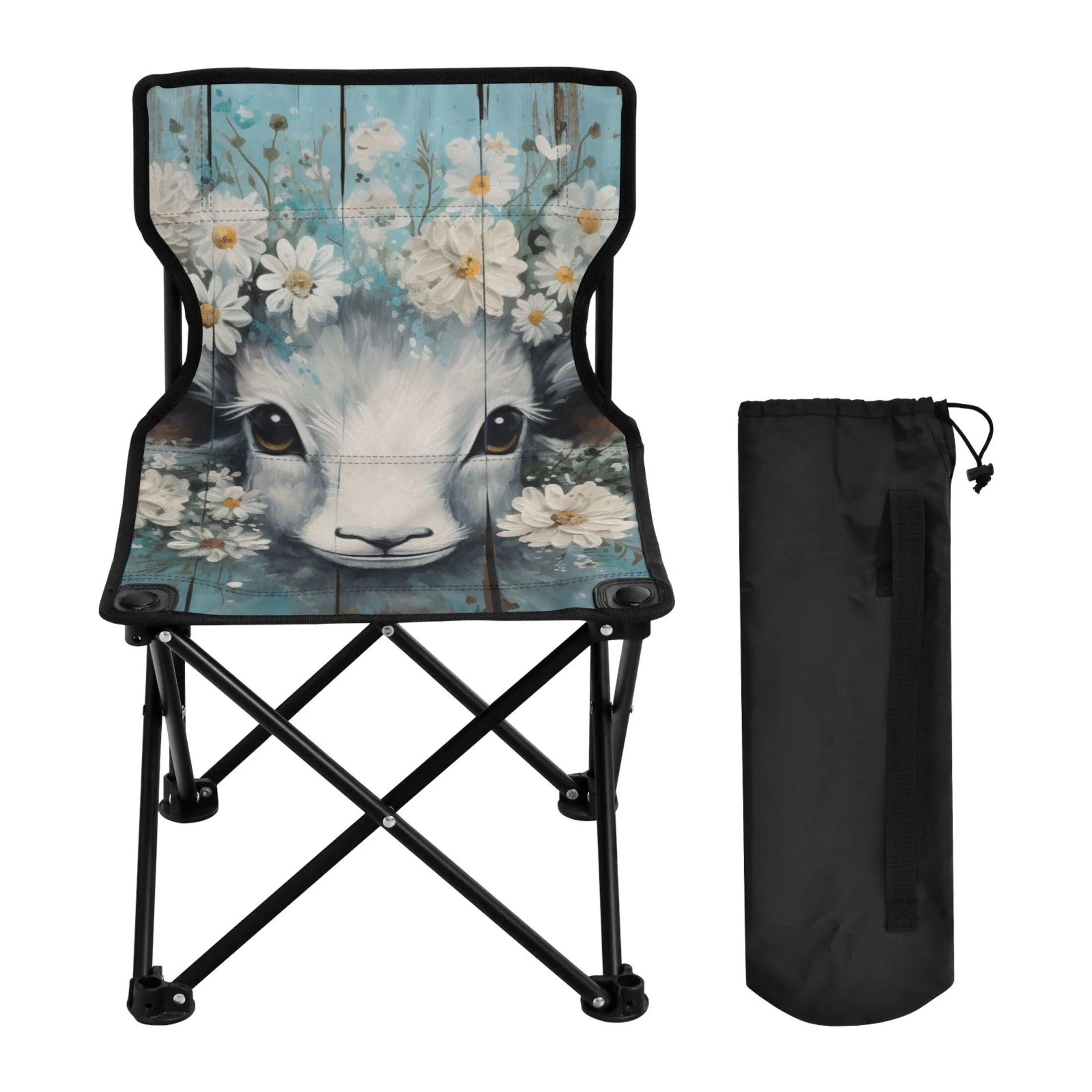 Sheep with Floral Portable Camping Chair Outdoor Folding Beach Chair Fishing Chair Lawn Chair with Carry Bag Support to 220LBS