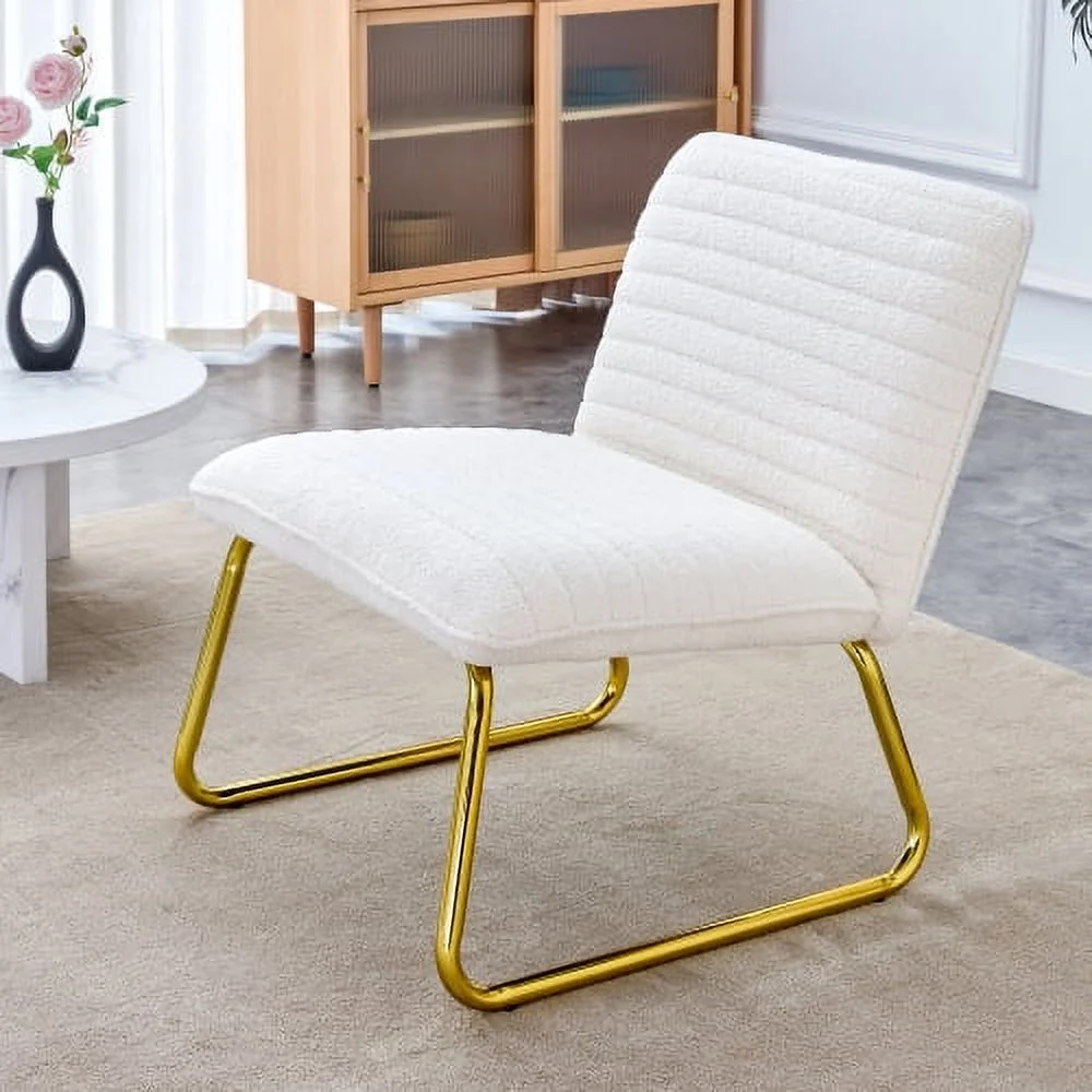 DremFaryoyo Teddy suede  cushioned rocking chair  unique rocking chair  cushioned seat  white rocking chair with backrest and golden metal legs. Comfortable side chairs in living room  be