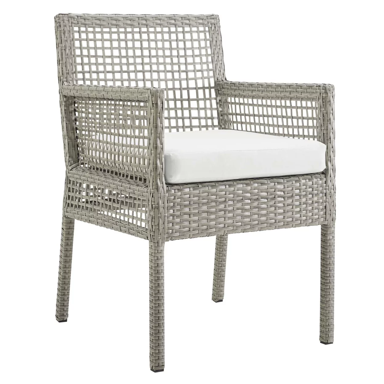 Modway Aura Outdoor Patio Wicker Rattan Dining Armchair in Gray/White (Set of 4)