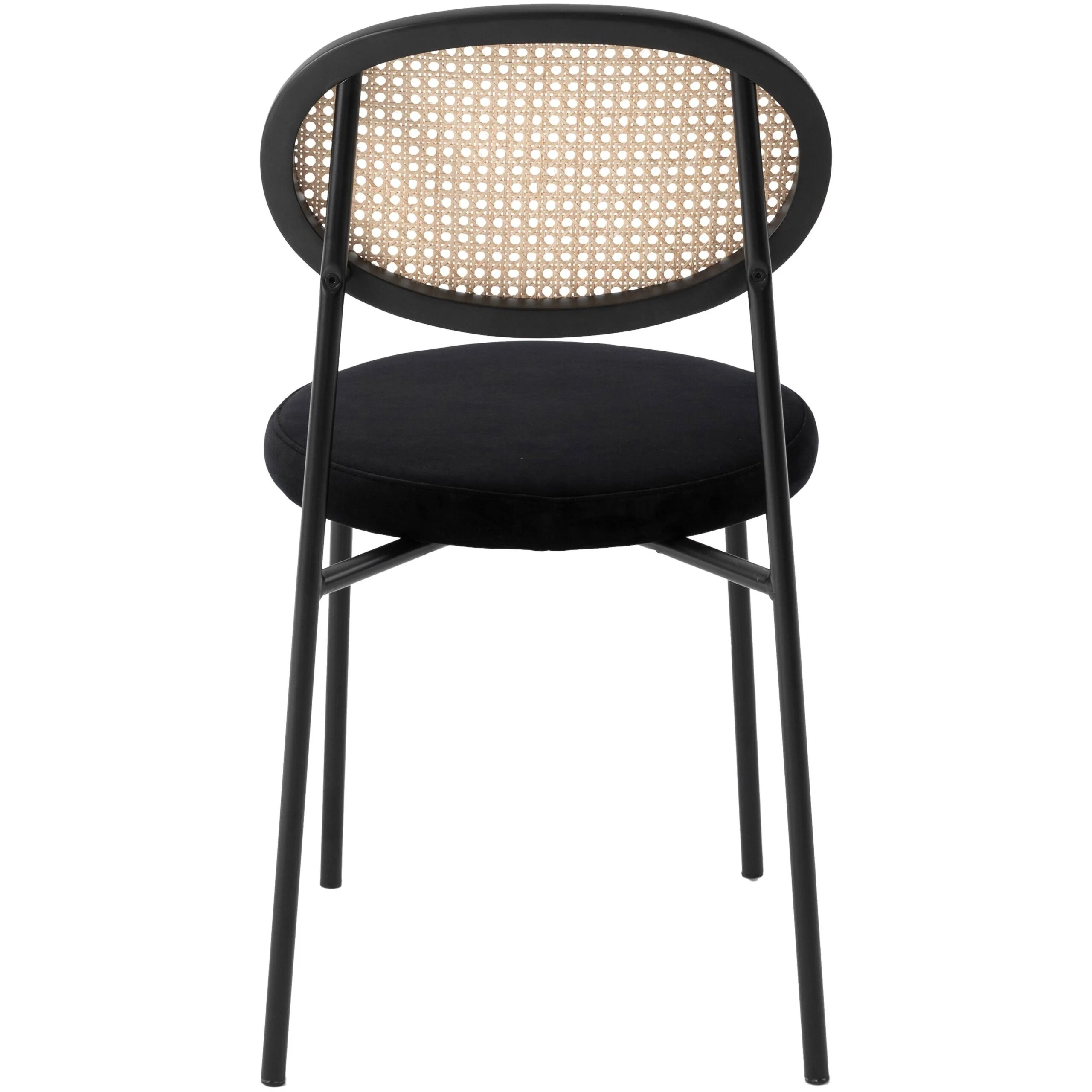 LeisureMod  Euston Modern Dining Chair with Wicker Back and Velvet Seat Black