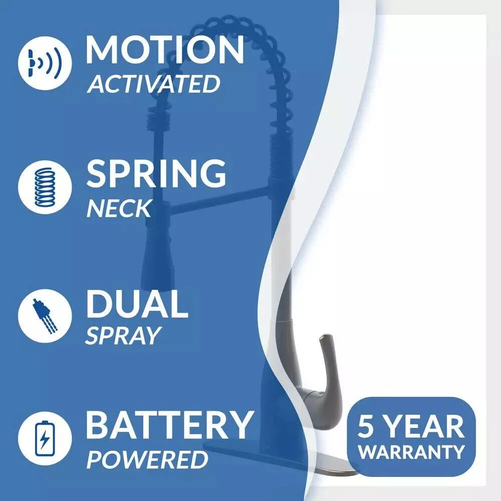 Flow Motion Activated Spring Neck Sprayer Kitchen Faucet in Oil Rubbed Bronze