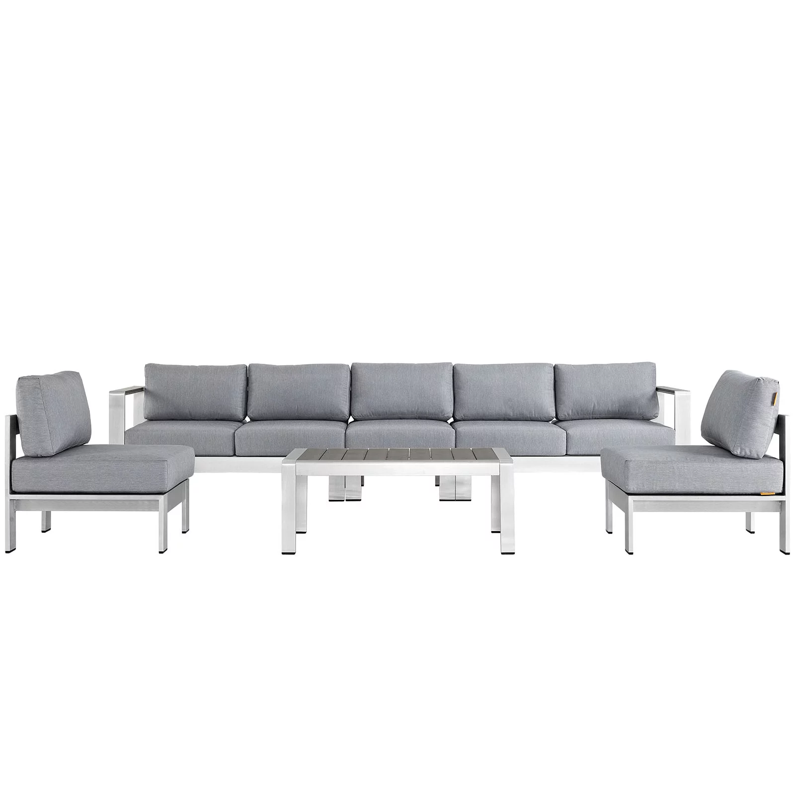 Modern Contemporary Urban Design Outdoor Patio Balcony Six PCS Sectional Sofa Set, Grey Gray, Aluminum