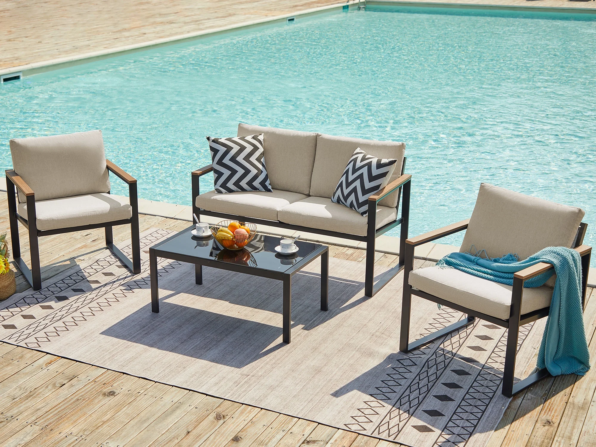 Natural Expressions 4 Pieces Conversation Set, Beige Rectangular Modern Patio Furniture Set