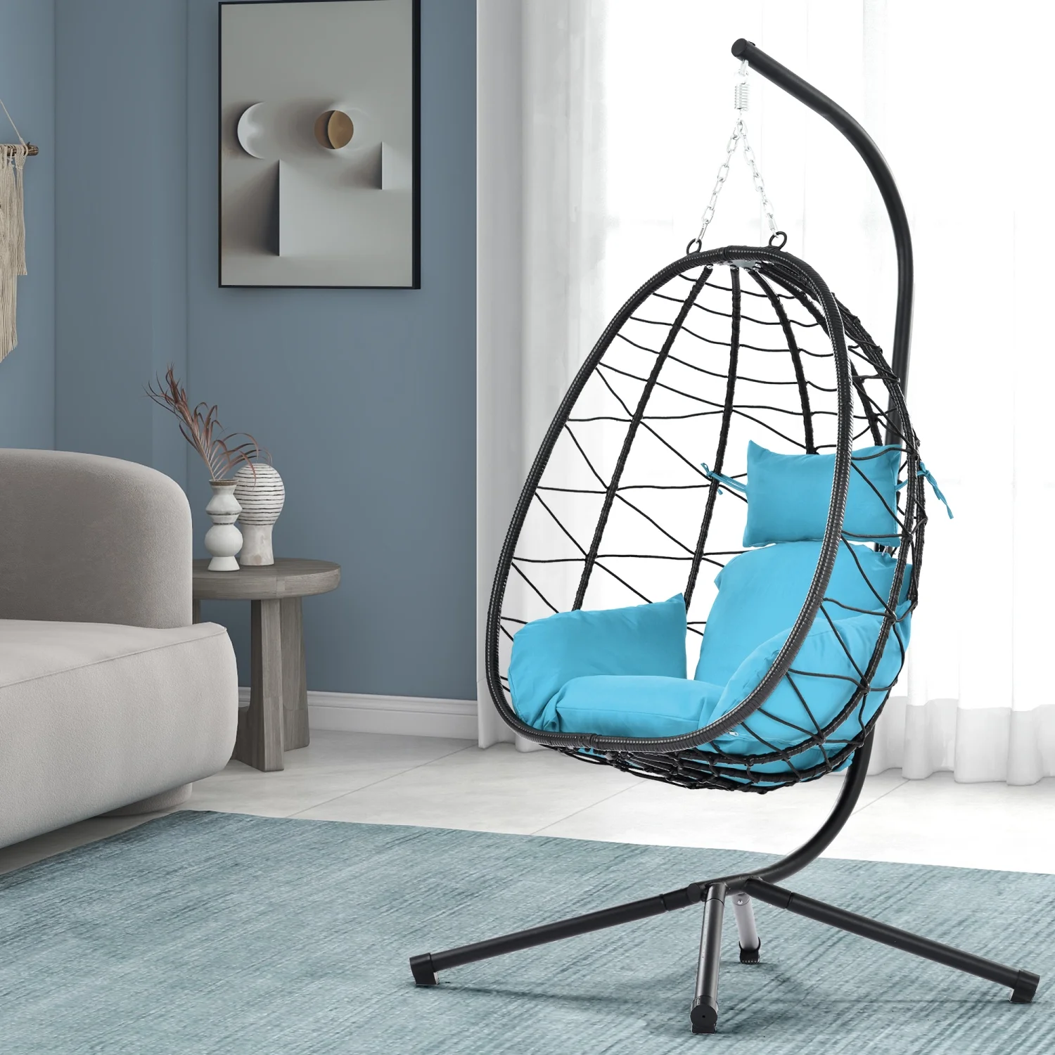 GFCIJMBD Egg Chair with Stand Indoor Outdoor  Chair Patio Wicker Hanging Egg Chair Hanging Basket Chair Hammock Chair with Stand for Bedroom Living Room Balcony