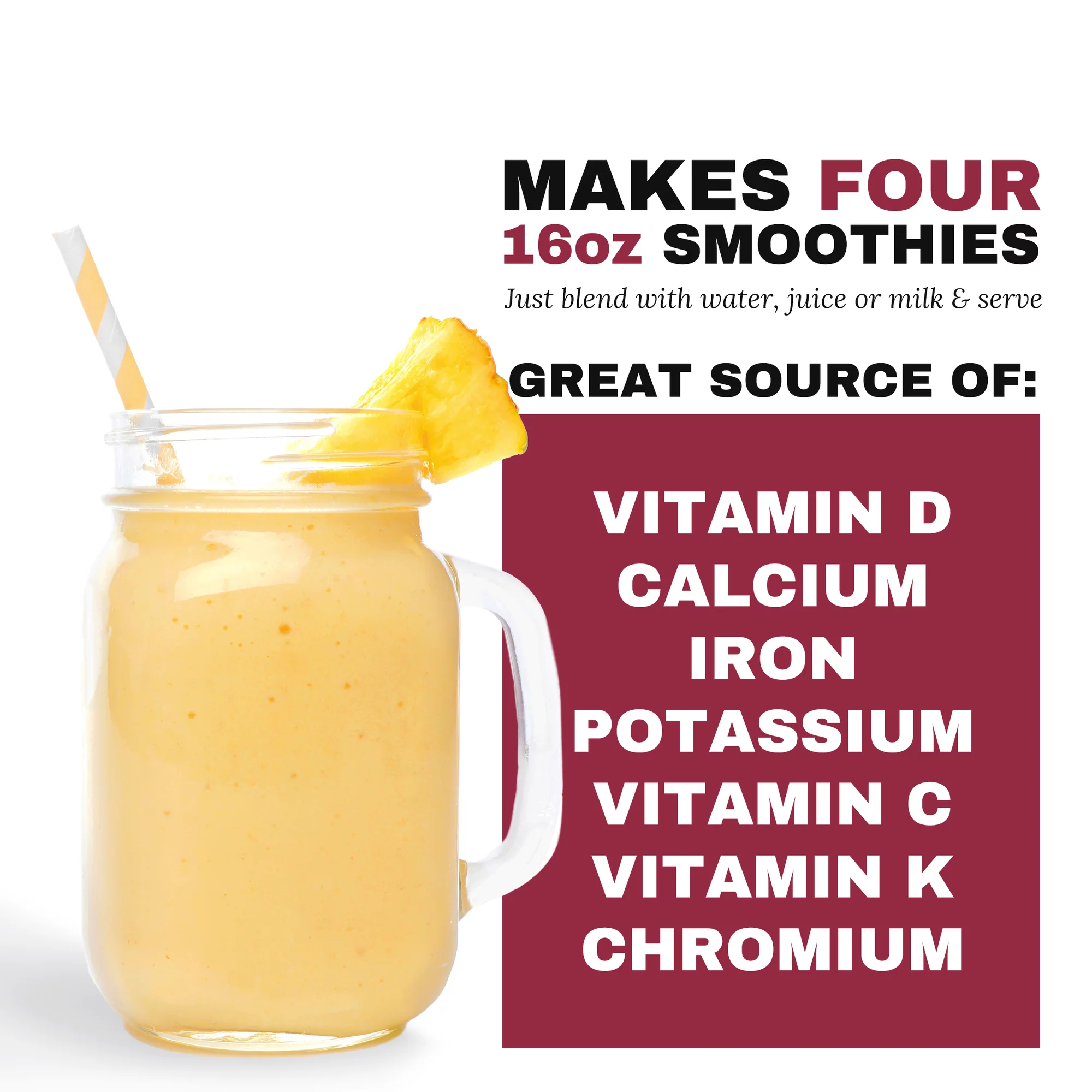 Campoverde Frozen Fruit & Veggie Smoothie 4 Pack, Passion Bliss 32oz Bag with Passion Fruit