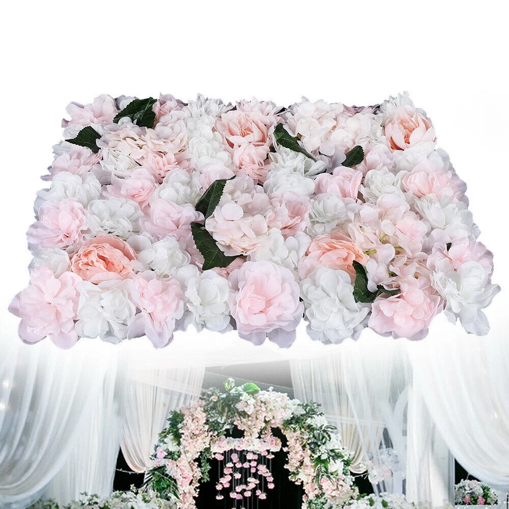 6 Pieces Artificial Flower Wall Panel Wedding Venue Rose Hydrangea Wall 60x40cm